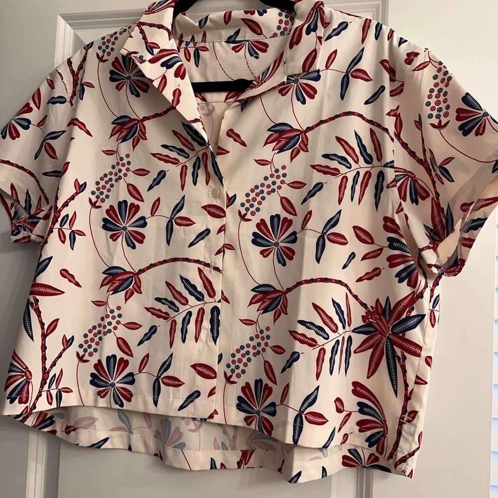 Outdoor Voices Floral Print Top - Red and Blue on Cream